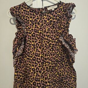 LOFT Animal Print Blouse with Black Trim